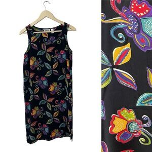 Chico's Design 0 Small Dress Sleeveless Black Art To Wear Rayon Floral Womens